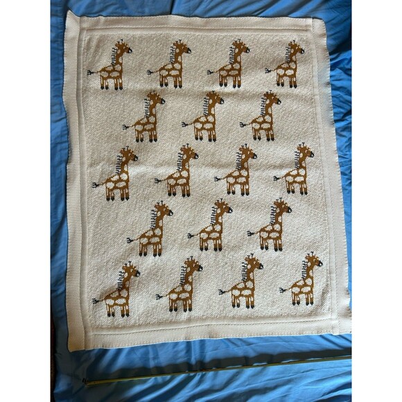 Made in India Other - New MADE IN INDIA Cotton Knit Beige Giraffe Baby Blanket 33x38 Approximately B3
